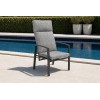 High-Back Outdoor Armchair | Charcoal Metal Garden Chair with Grey Cushions, Stacking and Knock-Down Versions