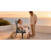 High-Back Adjustable Outdoor Armchair | Charcoal Aluminium Chair with Wood Panel Armrest