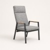 High-Back Adjustable Outdoor Armchair | Charcoal Aluminium Chair with Wood Panel Armrest