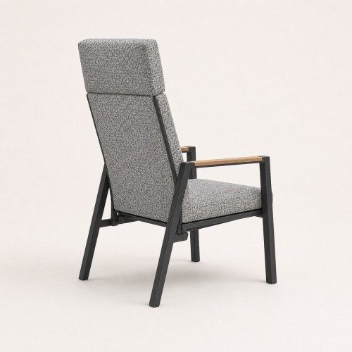 High-Back Adjustable Outdoor Armchair | Charcoal Aluminium Chair with Wood Panel Armrest