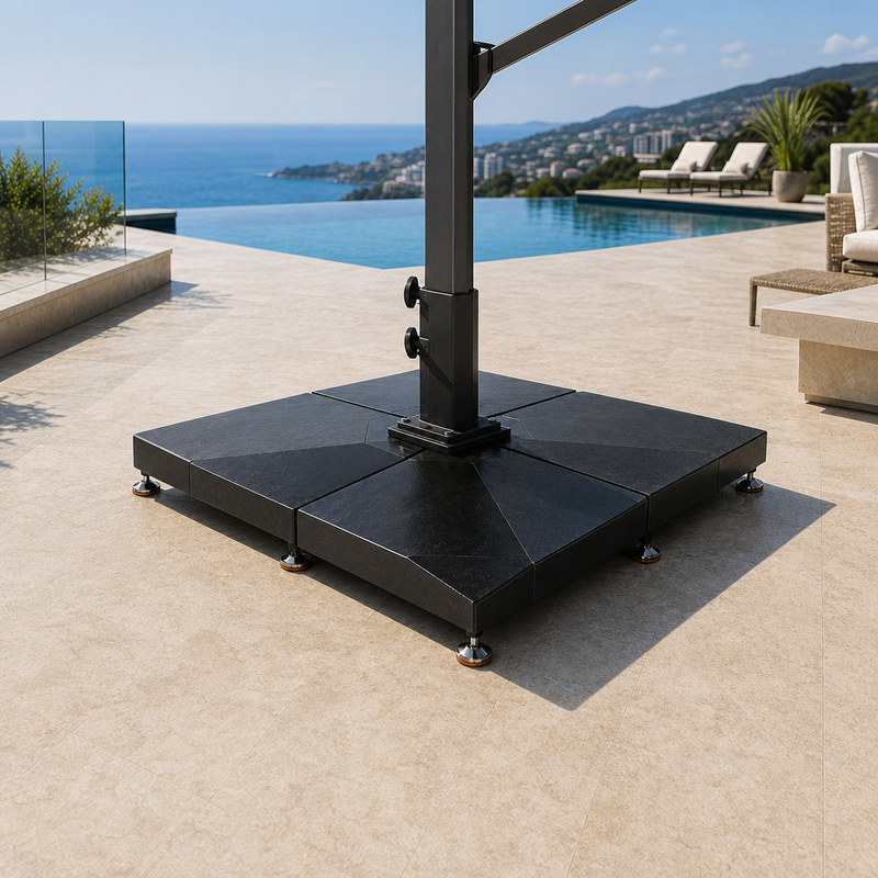 Which umbrella base should I specify for a hotel poolside or beach club?