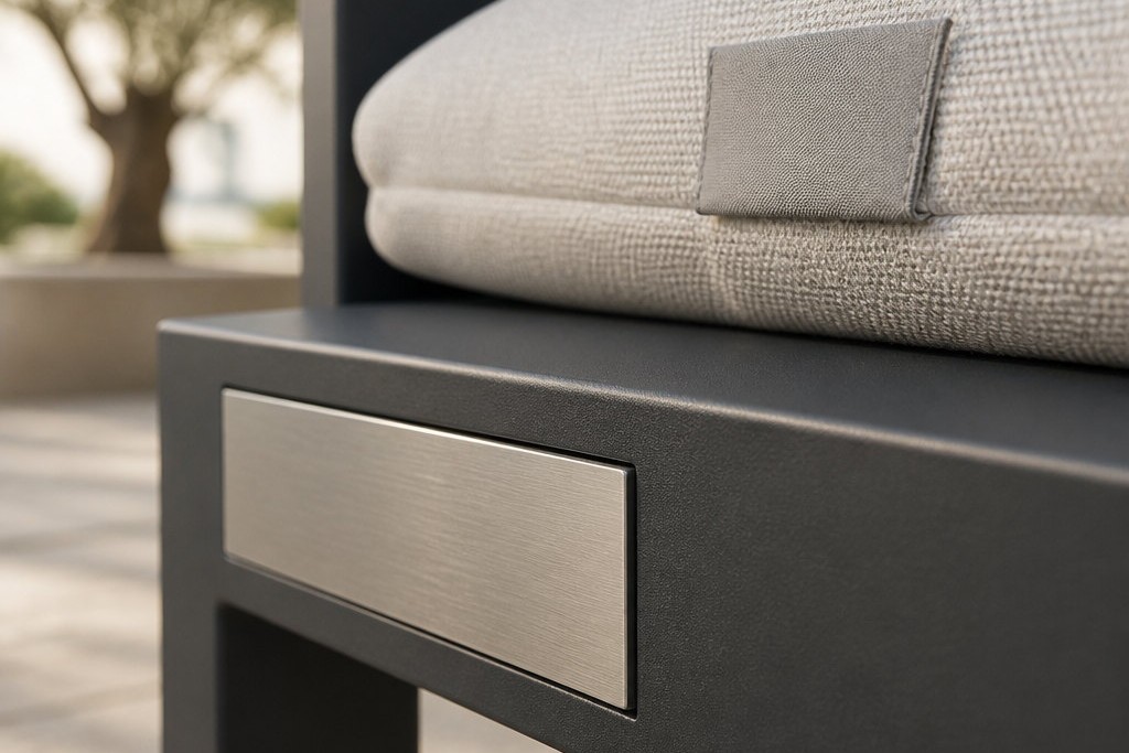 The nameplate and the woven label on outdoor furniture