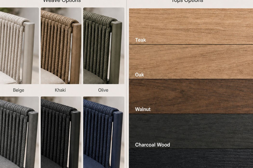 Weave and table tops on outdoor furniture