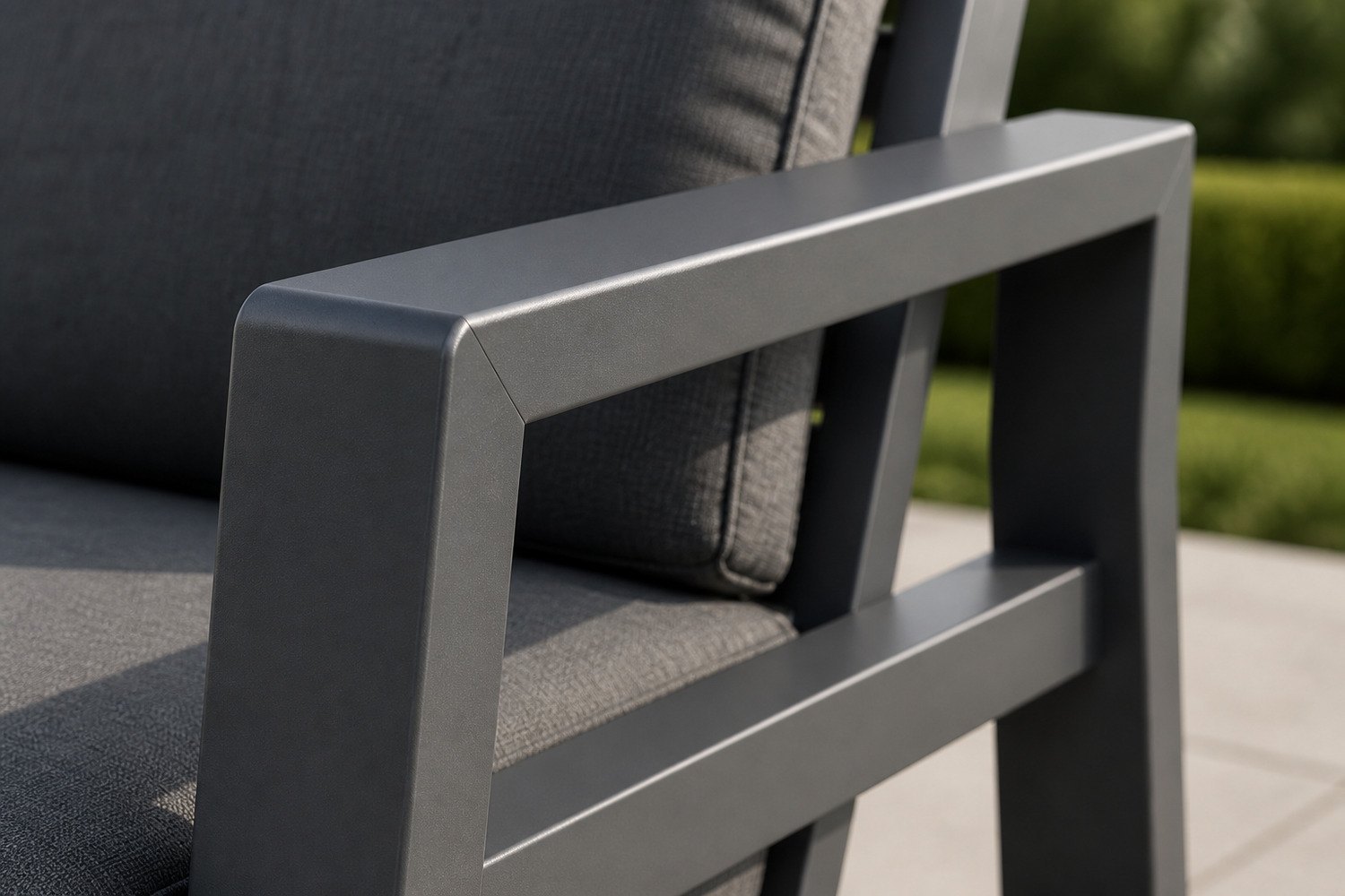 Powder-coated aluminium frame corner with clean welded joint