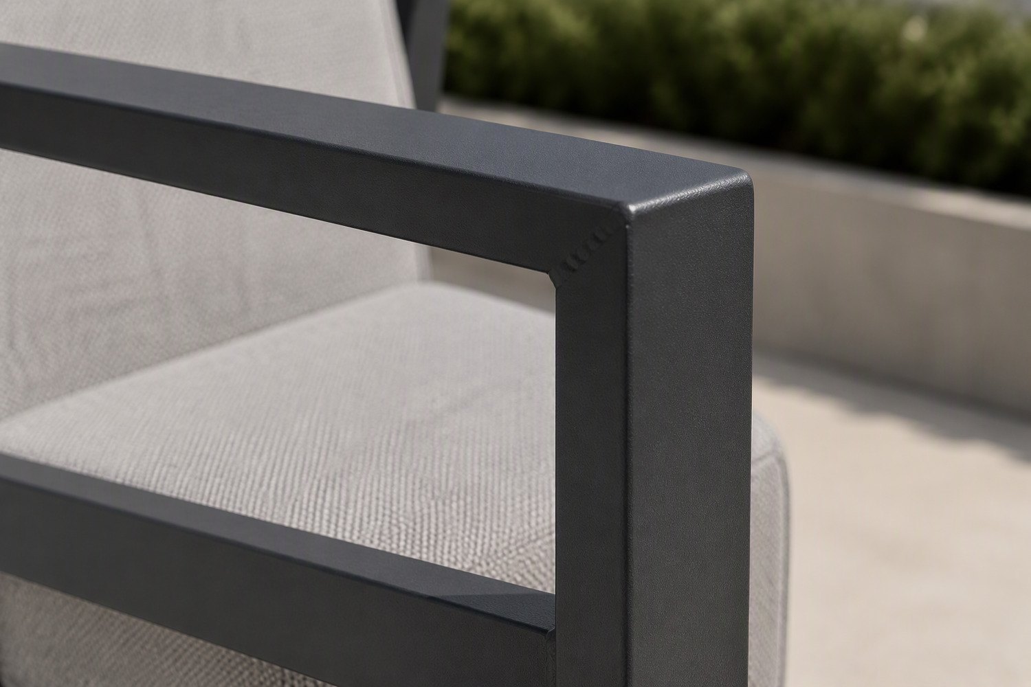 Welded square steel frame corner with coated finish