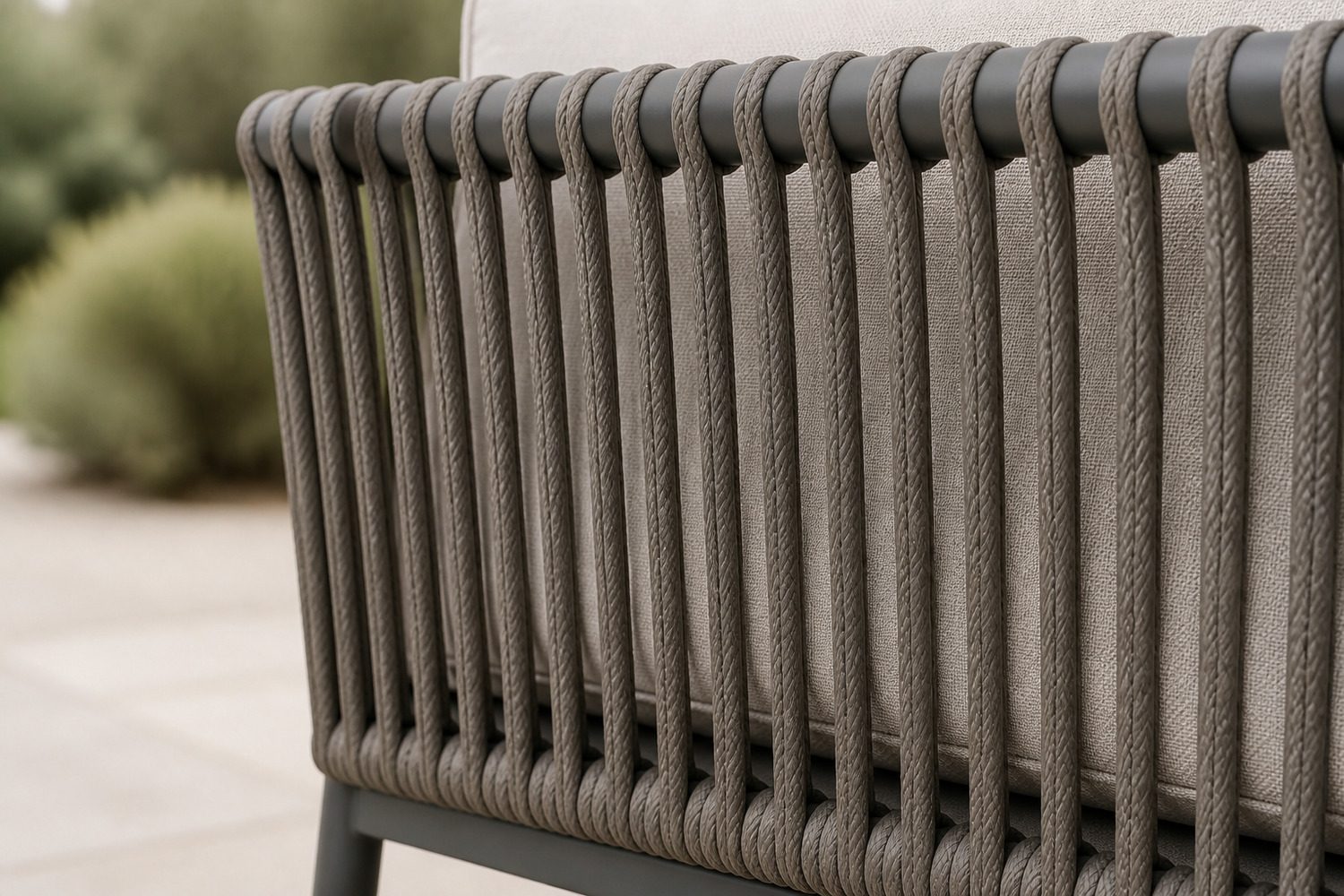 Close-up of taut single-layer rope weave seating