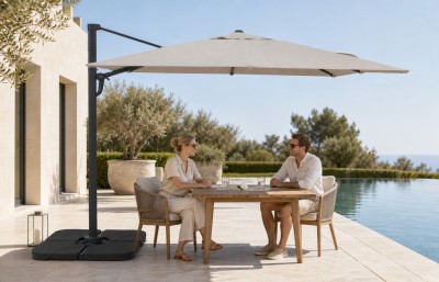 Three-Part Cantilever Umbrella with Detachable Aluminum Structure and Vented Canopy