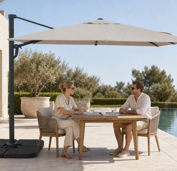 Three-Part Cantilever Umbrella with Detachable Aluminum Structure and Vented Canopy