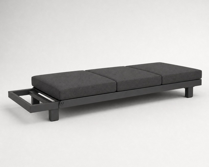 An outdoor corner sofa set with cream cushions