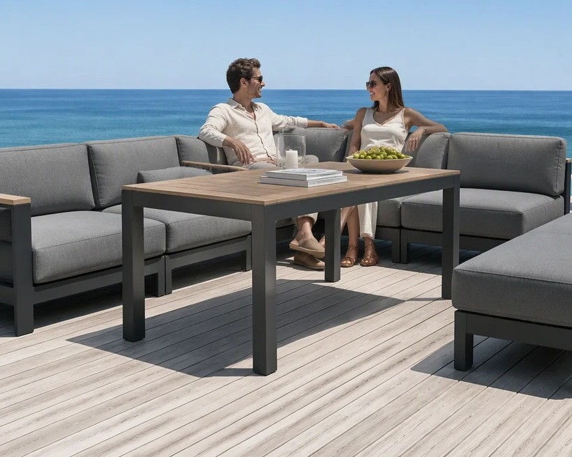 A six-piece outdoor corner seating set