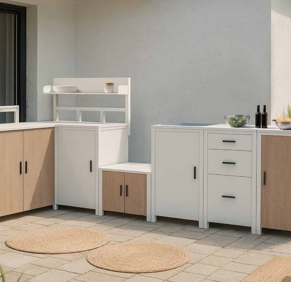 Modular Outdoor Kitchen | Aluminium Cabinets with Rock Plate Countertops, Sink, Grill and Bar Units for Terraces and Pool Decks