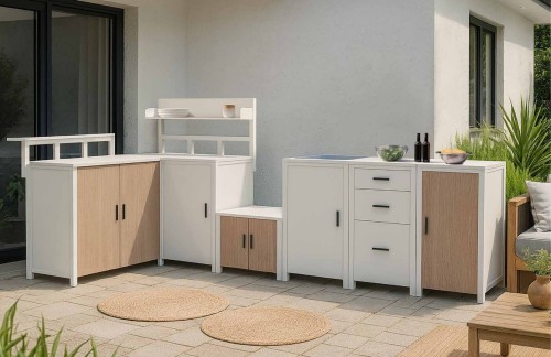 Modular Outdoor Kitchen | Aluminium Cabinets with Rock Plate Countertops, Sink, Grill and Bar Units for Terraces and Pool Decks