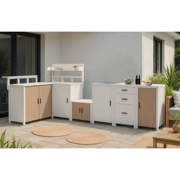 Modular Outdoor Kitchen | Aluminium Cabinets with Rock Plate Countertops, Sink, Grill and Bar Units for Terraces and Pool Decks
