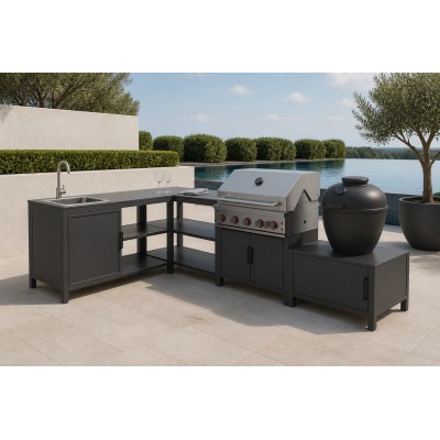 Modular Outdoor Kitchen | Four Aluminium Units with Rock Plate Tops: Sink Cabinet, Storage Table