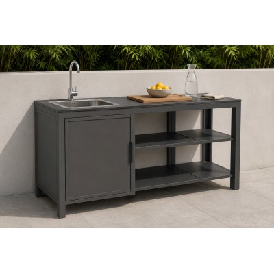 Modular Outdoor Kitchen | Four Aluminium Units with Rock Plate Tops: Sink Cabinet, Storage Table