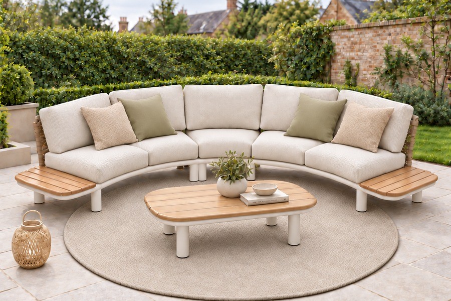 Curved outdoor sofa set from the collections Foris Hortus shows at international furniture fairs