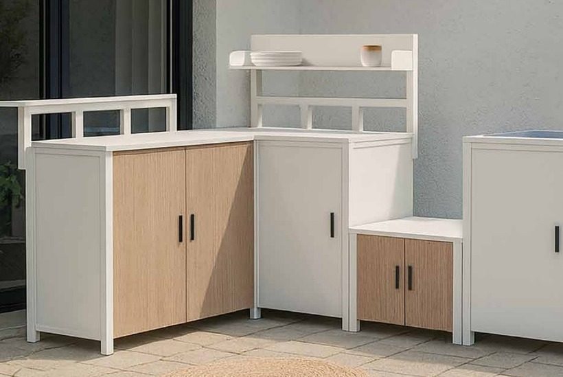 What are outdoor kitchen cabinets made of?