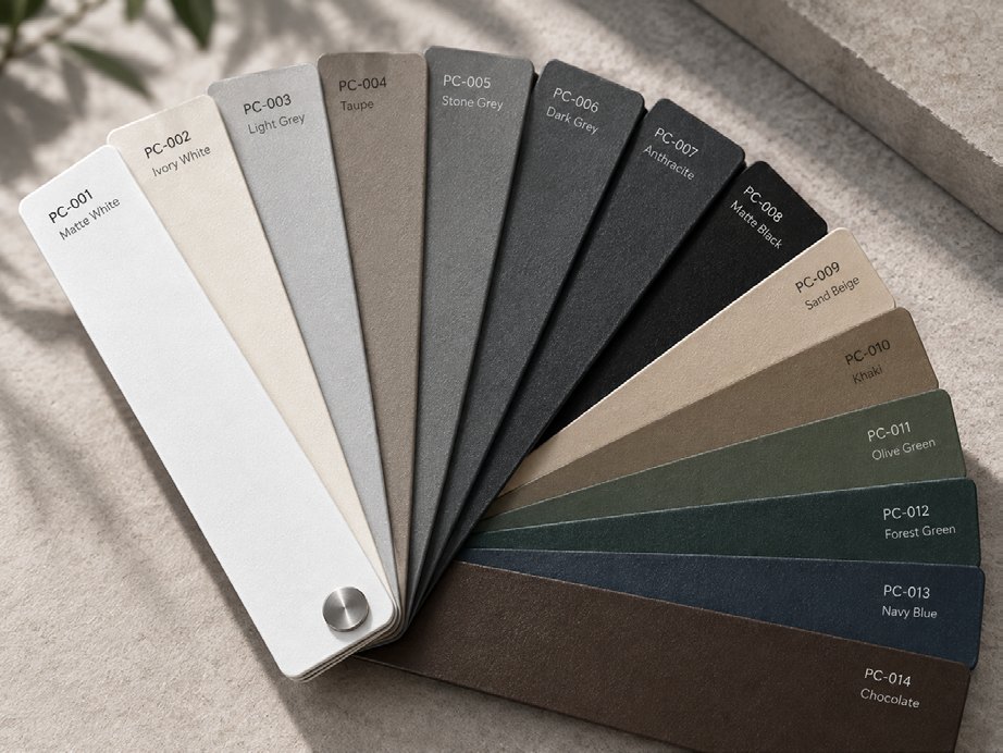 Powder coating colour swatch fan for aluminium frames