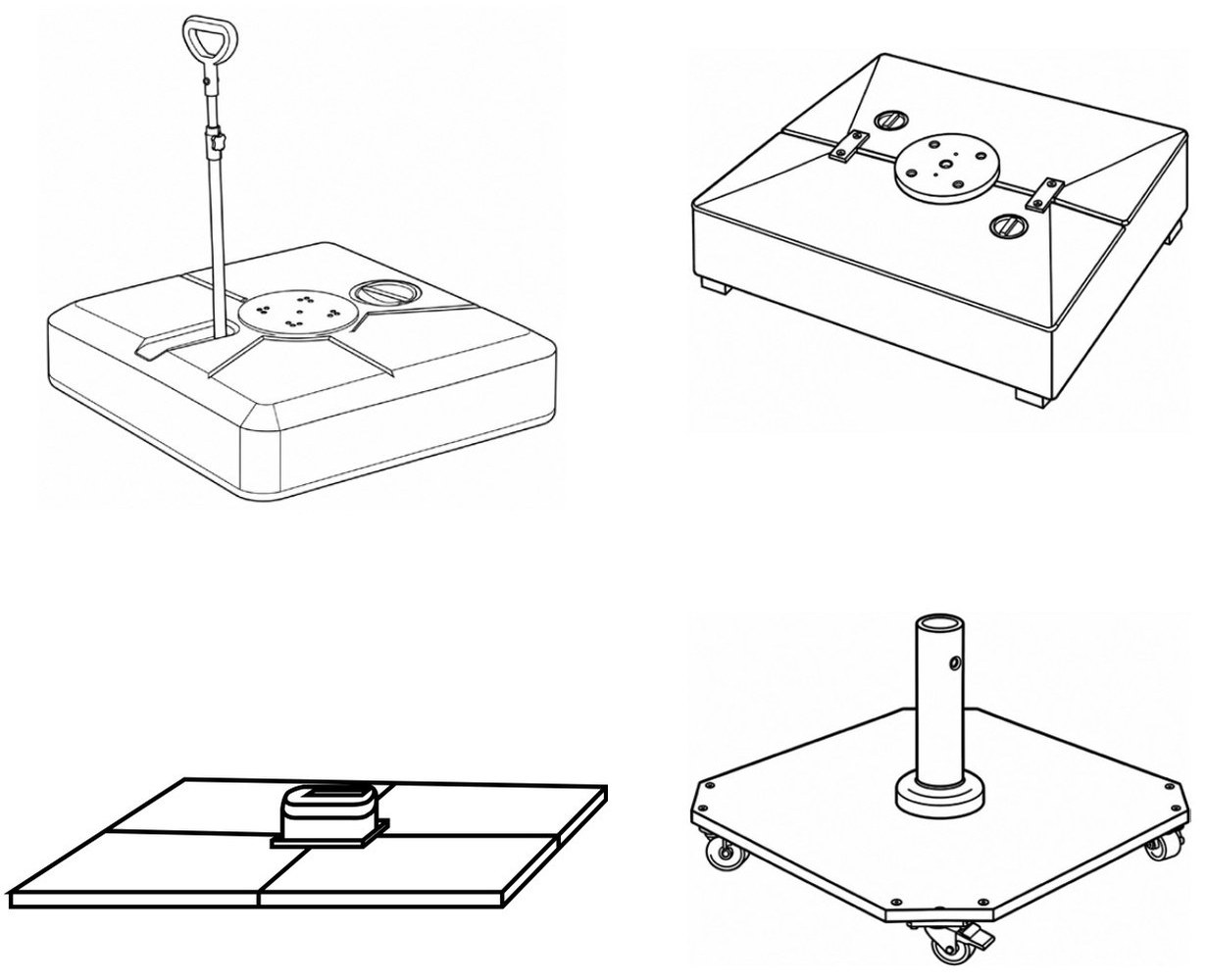 Compatible base options: water-tank, iron plate and octagonal welded bases