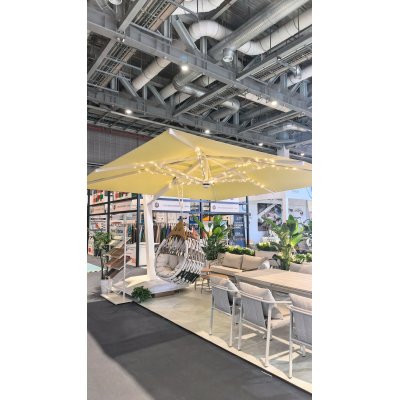 Hand-Woven Rope Hanging Chair with Solid Teak Top for Garden, Resort and Patio