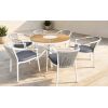5-Piece Round Outdoor Dining Set | 120cm Sunburst Slat Top Table with Four Rope Weave Armchairs for Garden Terrace Hotel