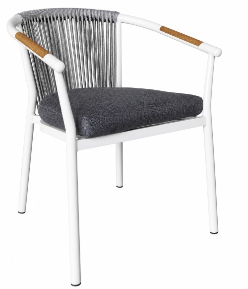 5-Piece Round Outdoor Dining Set | 120cm Sunburst Slat Top Table with Four Rope Weave Armchairs for Garden Terrace Hotel