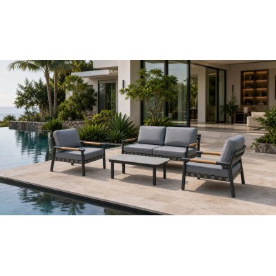 Aluminium Outdoor Sofa Set | 4-Piece Garden Lounge with Wood-Look Arms for Villa Patio Hotel