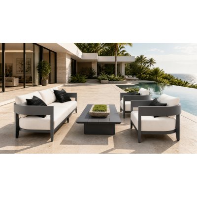 Aluminium Outdoor Sofa Set | 4-Piece Garden Lounge with Slatted Coffee Table for Villa Courtyard