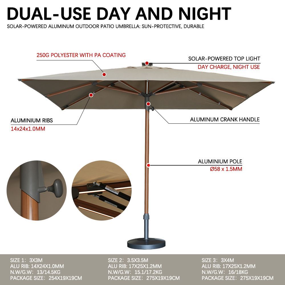 Square canopy commercial patio umbrella in different sizes