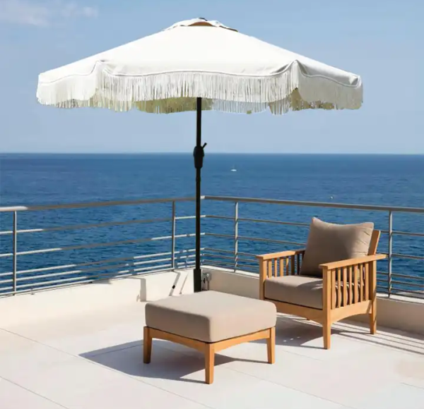 Tilted Patio Umbrella Fringe Tilt with Crank Handle and UV-Resistant Outdoor Shade