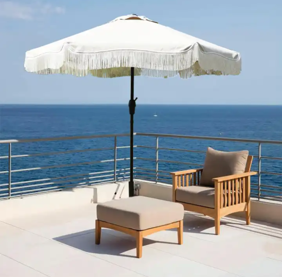 Tilted Patio Umbrella Fringe Tilt with Crank Handle and UV-Resistant Outdoor Shade