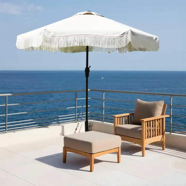 Tilted Patio Umbrella Fringe Tilt with Crank Handle and UV-Resistant Outdoor Shade
