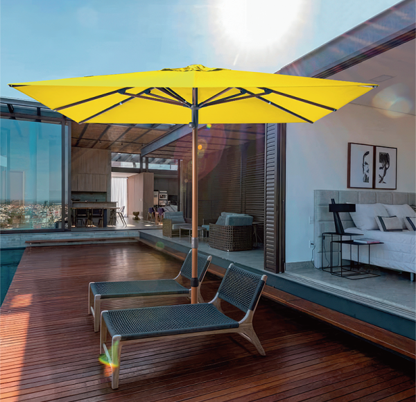 Bold Yellow Patio Umbrella with Center Pole and Bright Yellow Canopy for Stylish Poolside Lounging