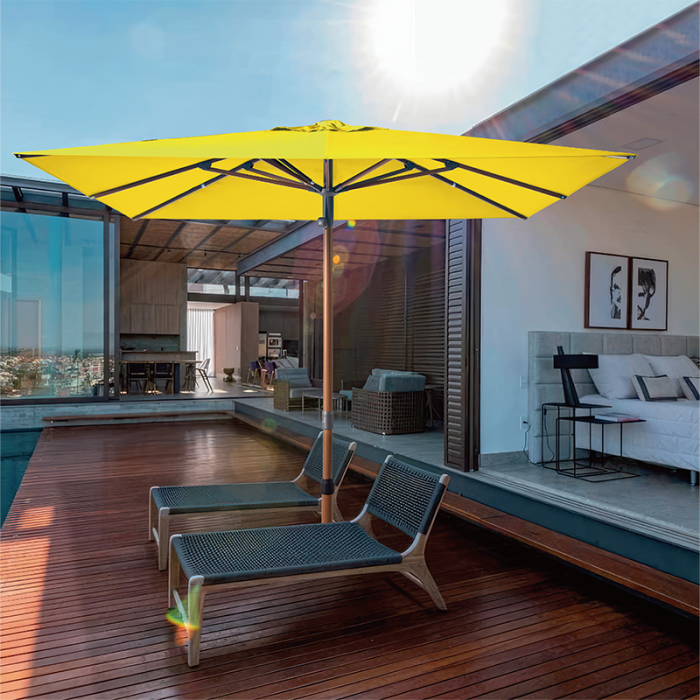 Bold Yellow Patio Umbrella with Center Pole and Bright Yellow Canopy for Stylish Poolside Lounging