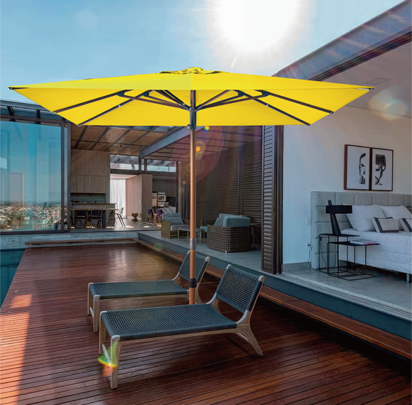 Bold Yellow Patio Umbrella with Center Pole and Bright Yellow Canopy for Stylish Poolside Lounging
