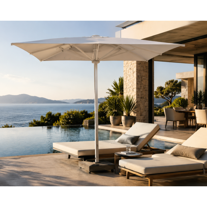 FHUM098 Premium Commercial LED Center Pole Aluminum Patio Umbrella | 3x3m 4x4m 5x5m with Crank & Swivel