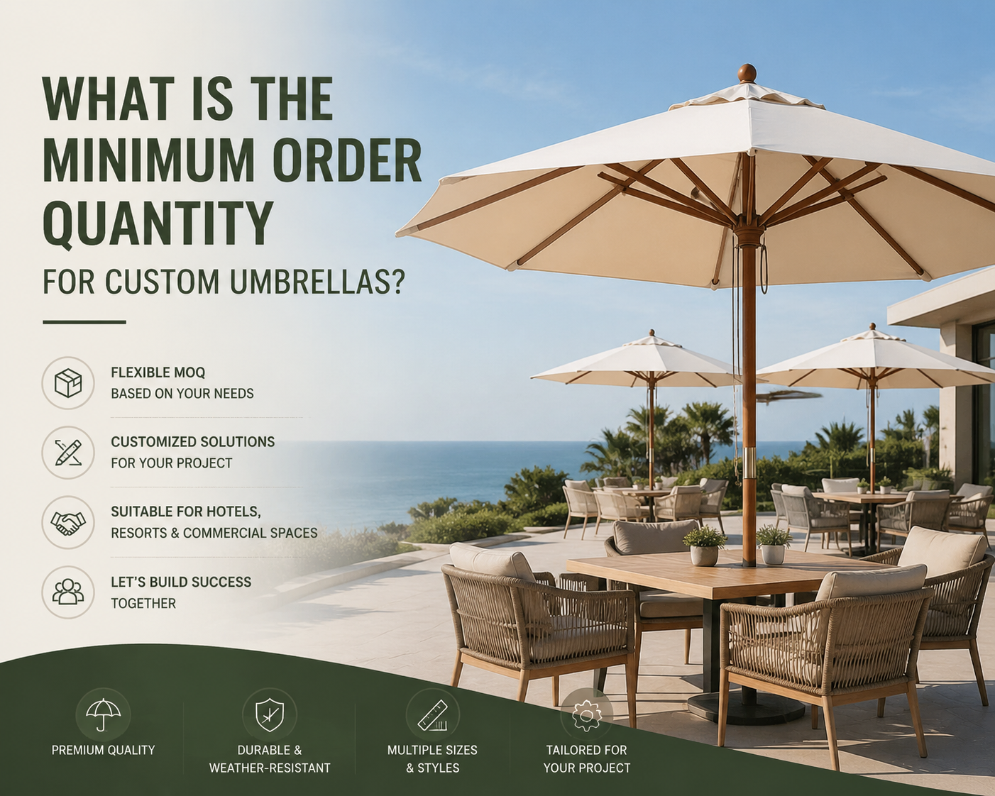 What is the minimum order quantity for custom umbrellas?