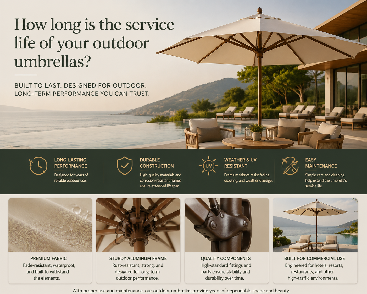 How long is the service life of your outdoor umbrellas?