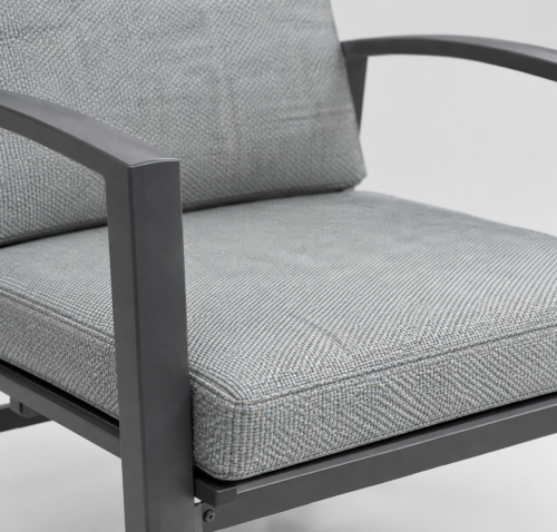 High-Back Outdoor Armchair | Charcoal Metal Garden Chair with Grey Cushions
