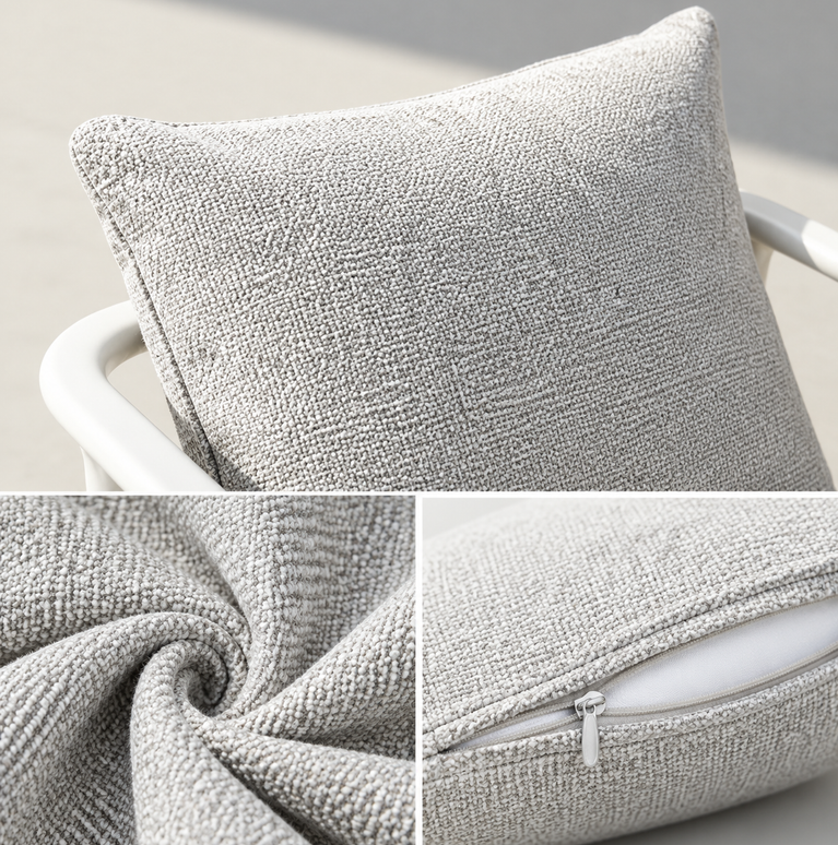 Speckled seat cushion and loose back pillow