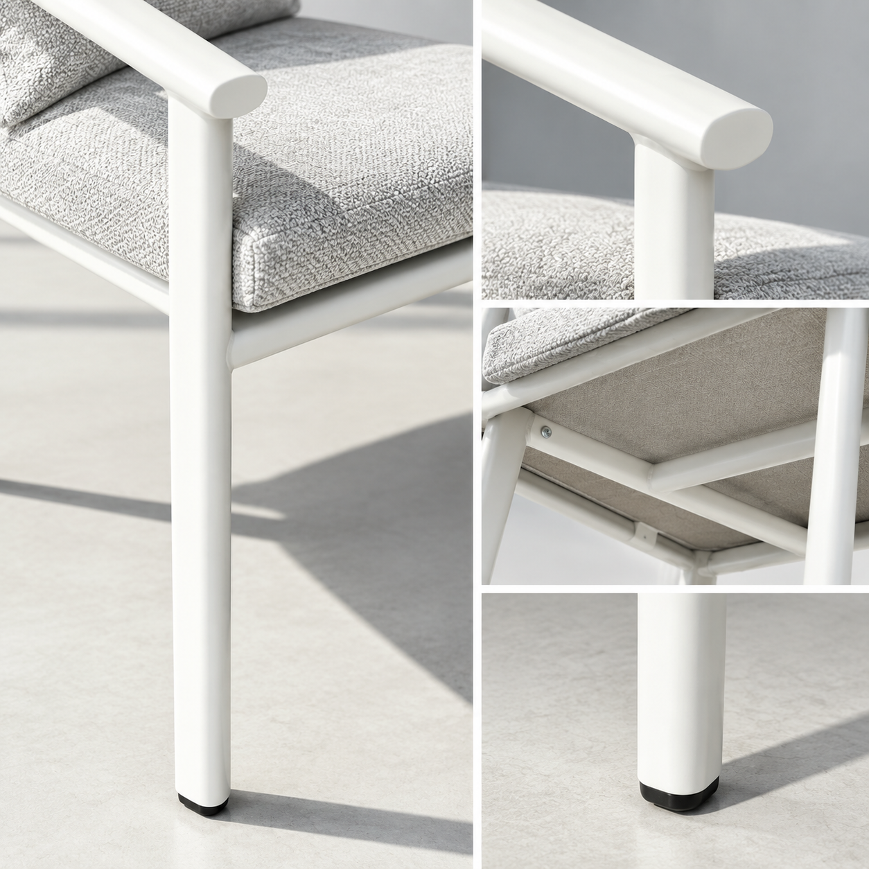 Near-vertical round tube legs with foot pads