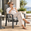 High-Back Outdoor Armchair | Charcoal Metal Garden Chair with Grey Cushions