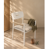 Aluminium Outdoor Armchair | White Slat-Seat Garden Chair with Removable Woven Cushion for Patio