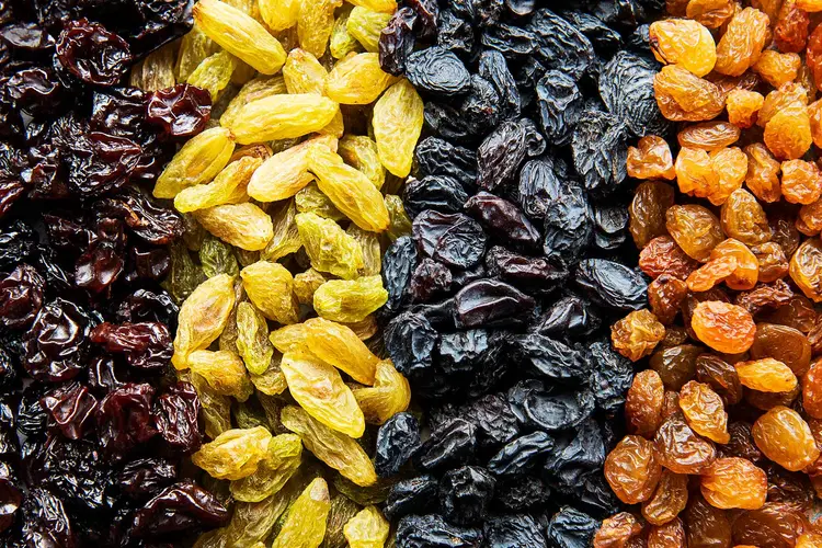 Assorted wholesale raisins and dried fruits in bulk