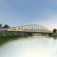Modern Night Illuminated Steel Landscape Pedestrian Bridge Design