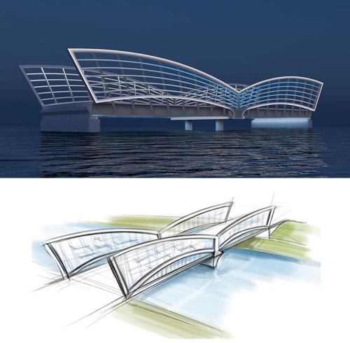 Modern Overwater Pedestrian Bridge Urban Culture Design