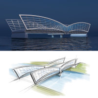 Modern Overwater Pedestrian Bridge Urban Culture Design