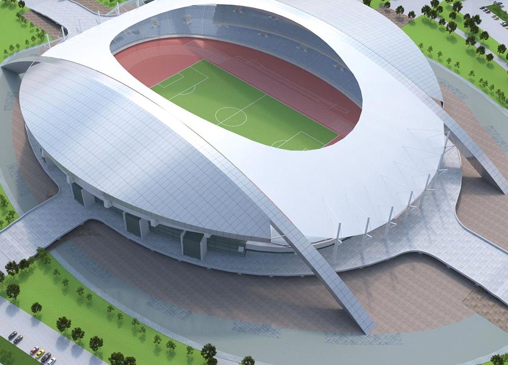 Stone and mixed cladding on a large public cultural and sports complex