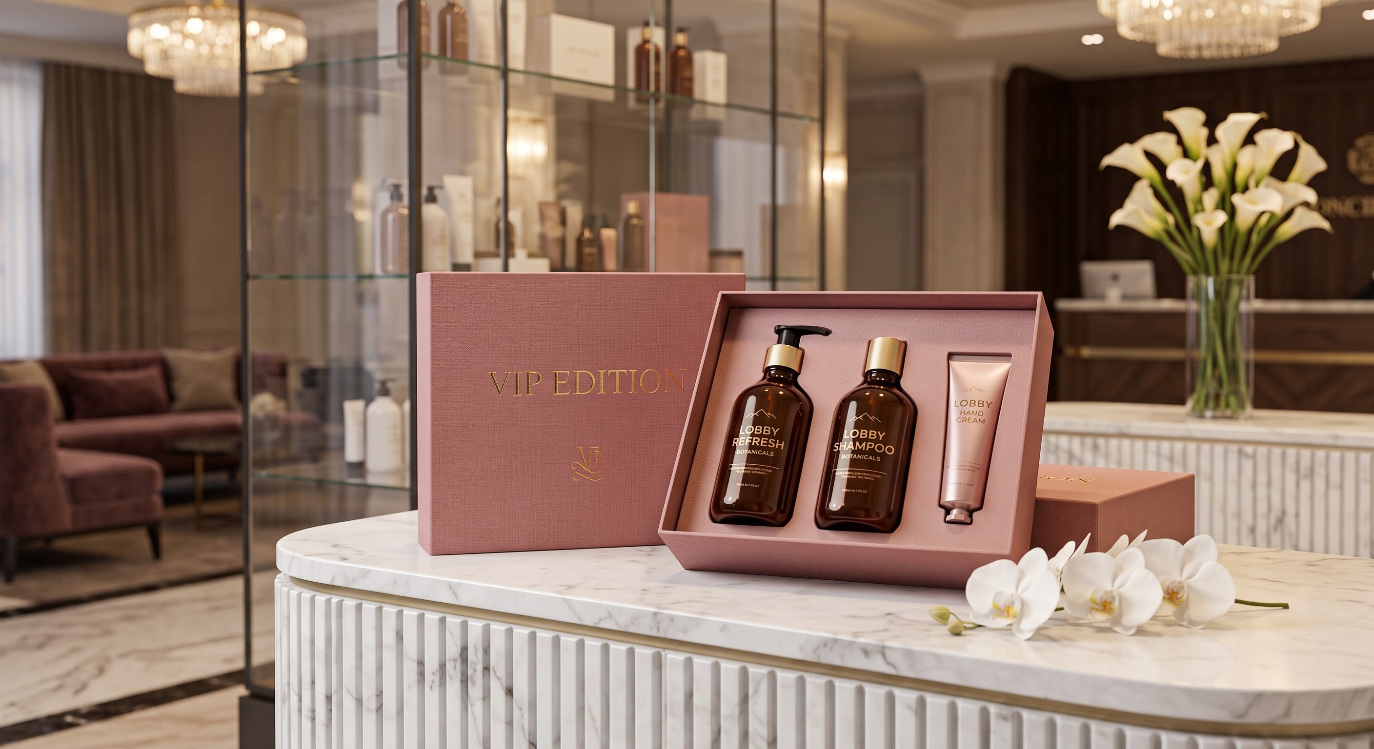 Luxury Hotel Boutique Lobby Retail Gift Set and Private Label Amenities