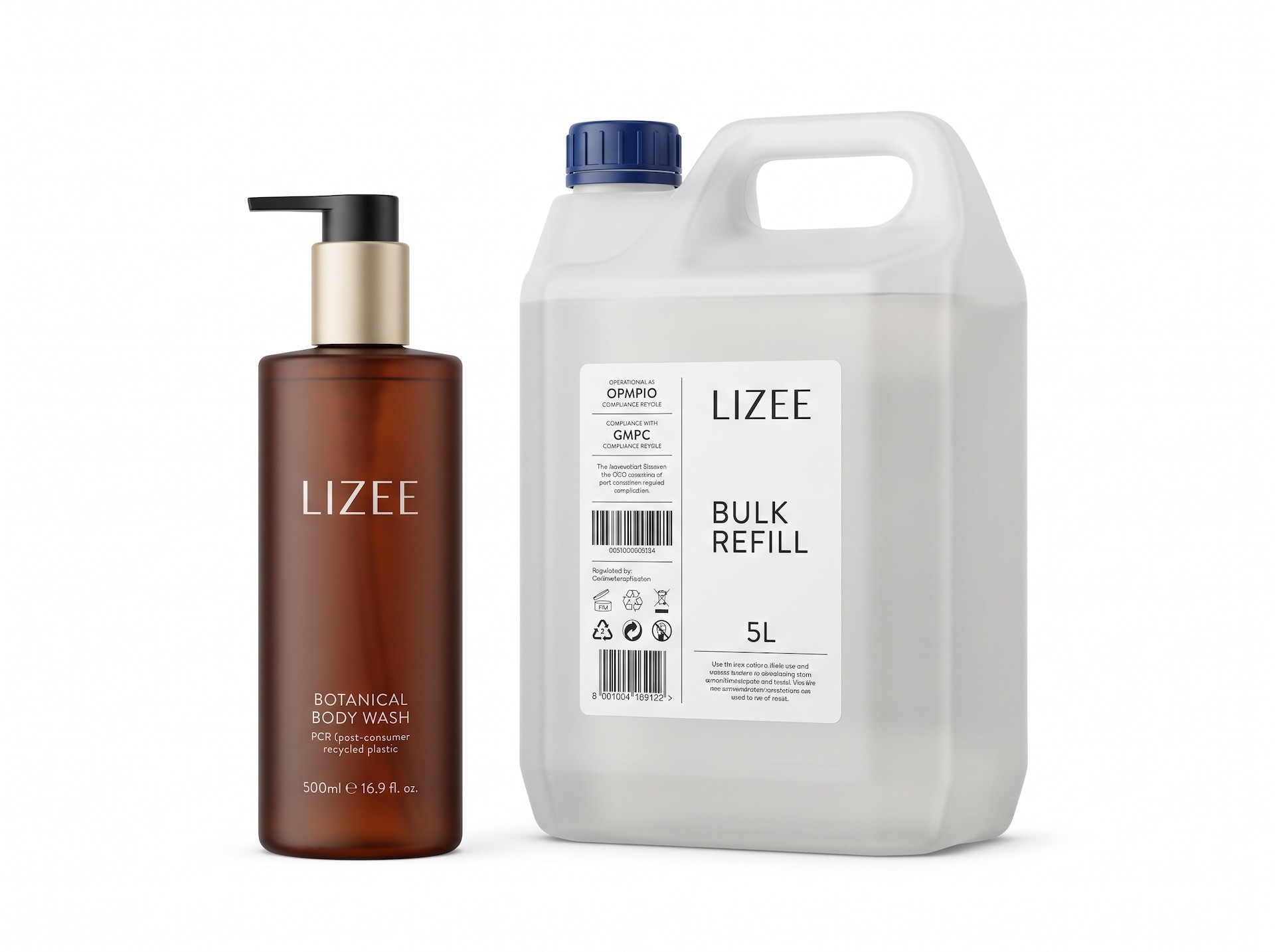 LIZEE Luxury Hotel Amenities 500ml Dispenser and 5L Bulk Refill Container